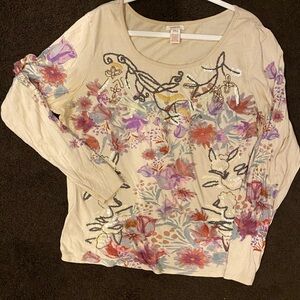 Sundance Cream Floral Beaded Detail Long Sleeve Top